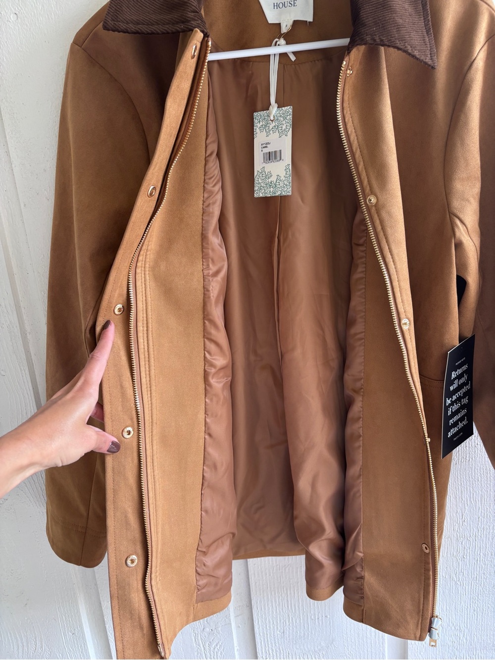 Tuckernuck “Hyacinth House” Camel Suede Cody Jacket with Dark Brown Collar - Picture 5 of 6